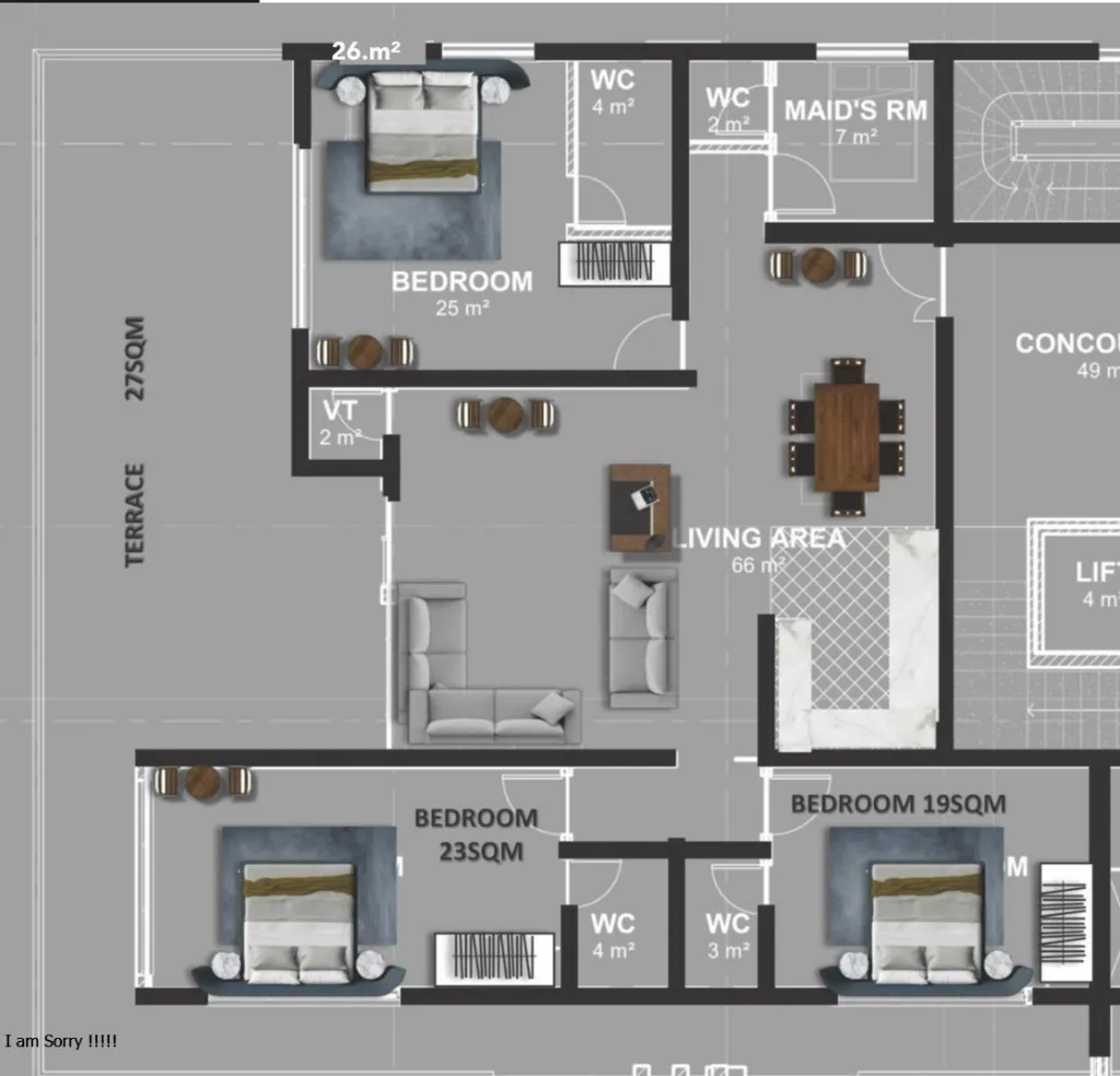 Floor plan: 3 Bedroom Penthouse + BQ